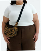 Small Nylon Crescent Shoulder Bag - Leopard