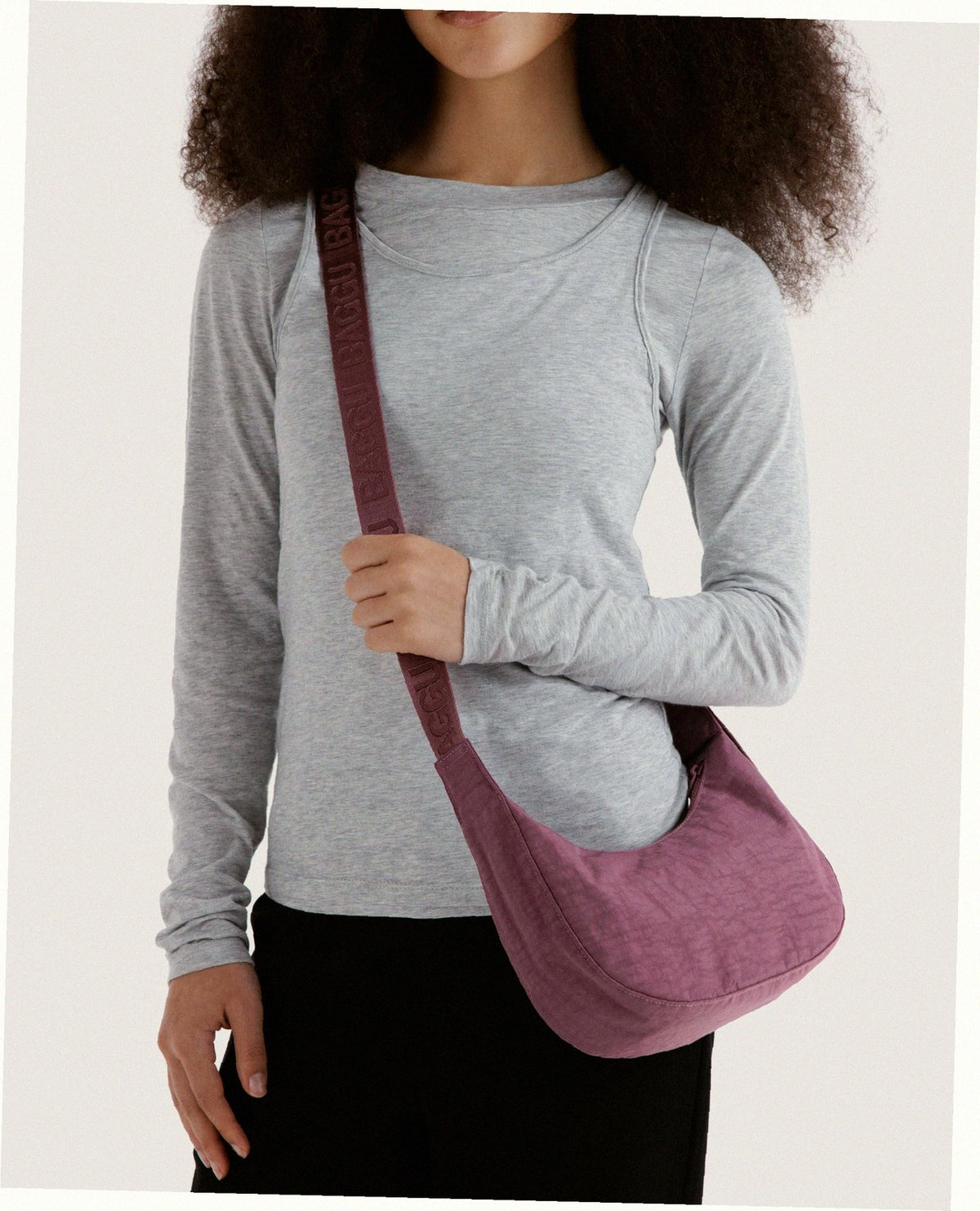Small Nylon Crescent Shoulder Bag - Wild Plum