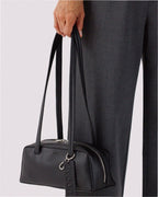 Small Recycled Leather Bowler Bag - Black