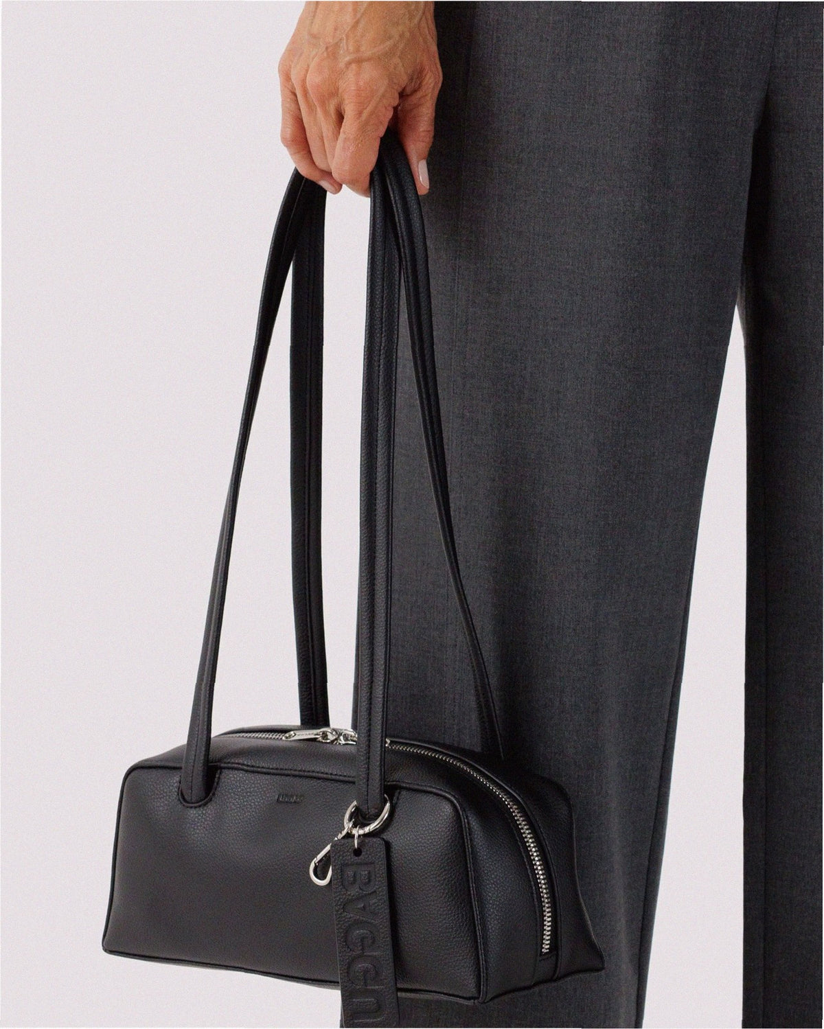 Small Recycled Leather Bowler Bag - Black