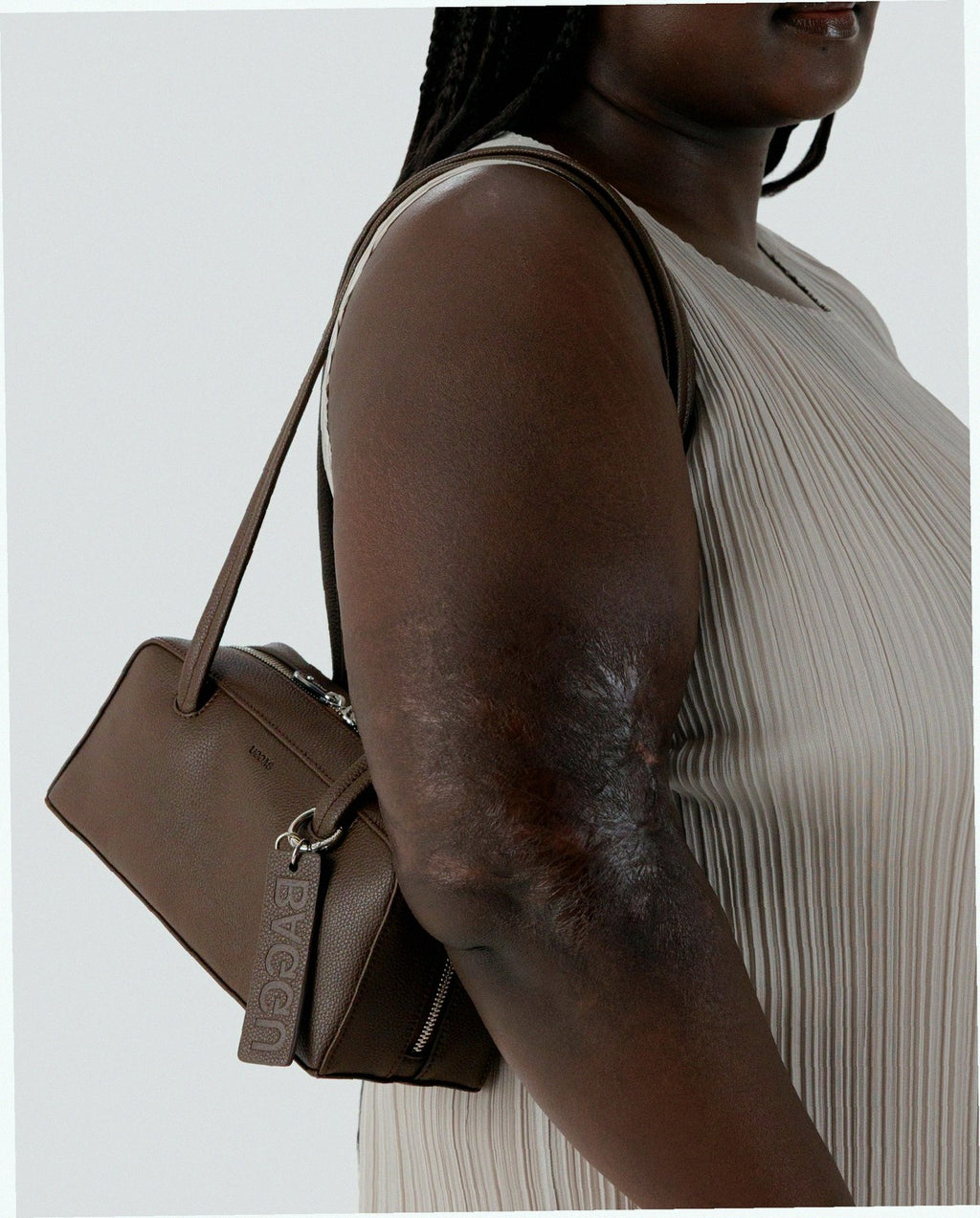 Small Recycled Leather Bowler Bag - Brown