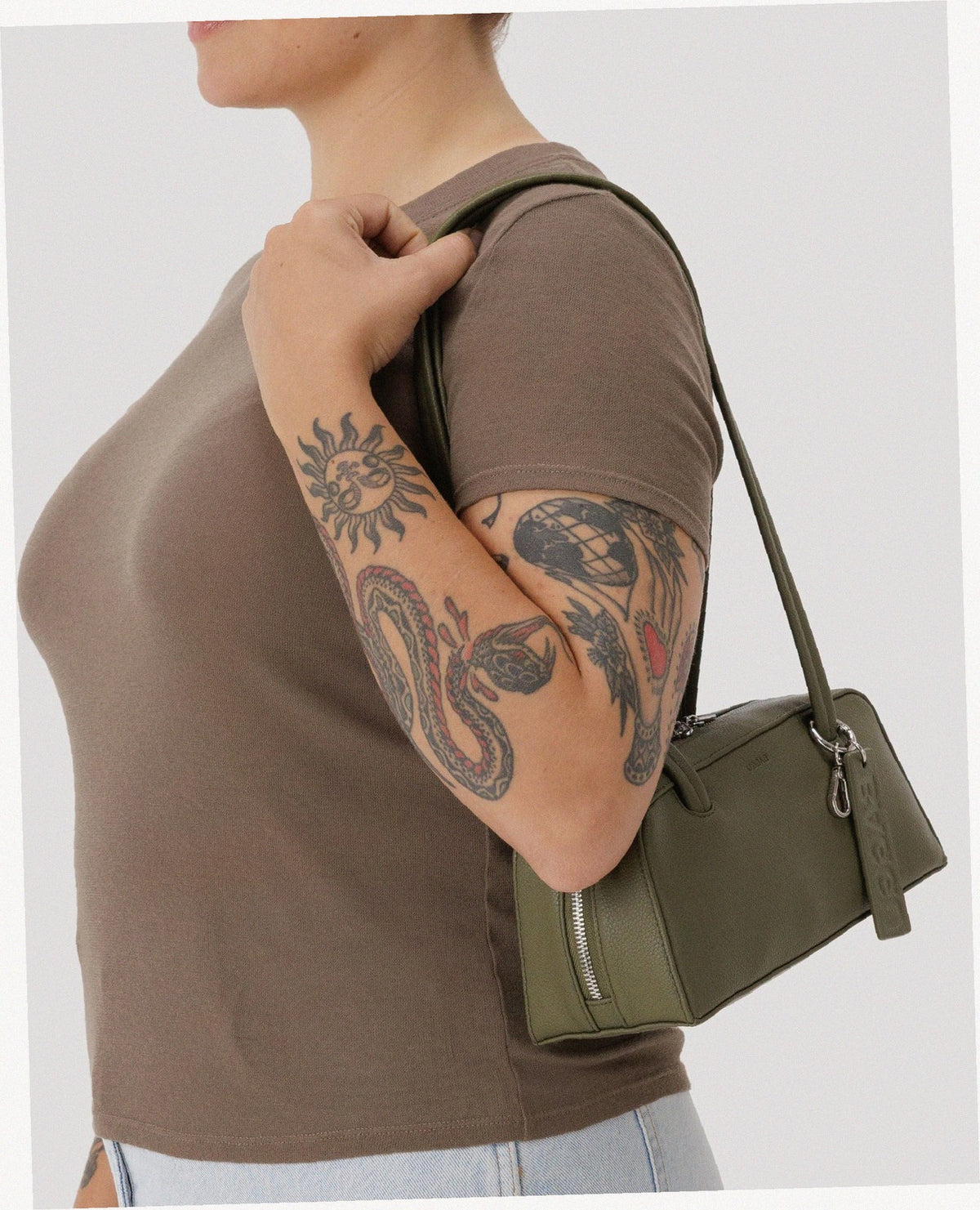 Small Recycled Leather Bowler Bag - Loden