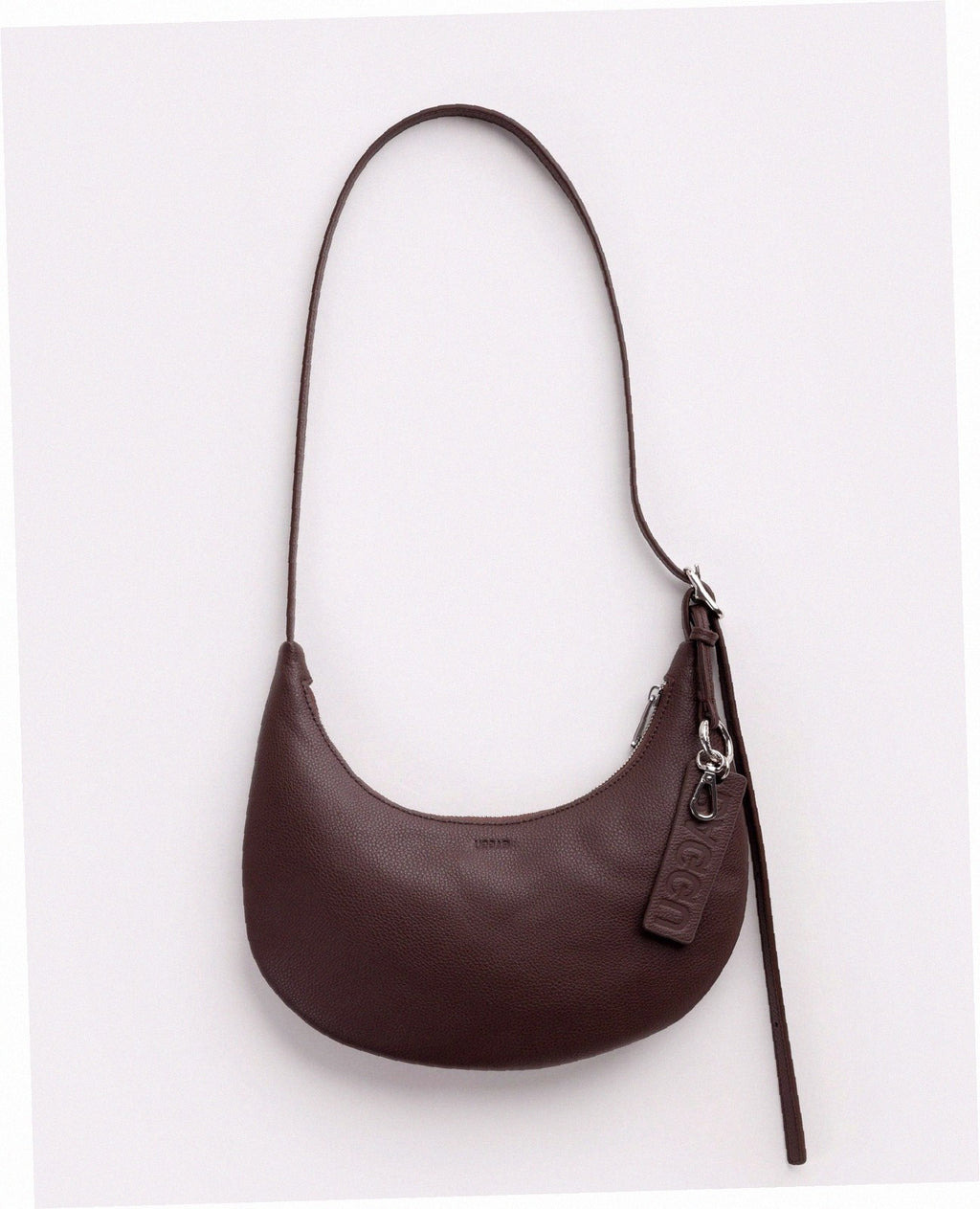 Small Recycled Leather Flat Crescent - Brown
