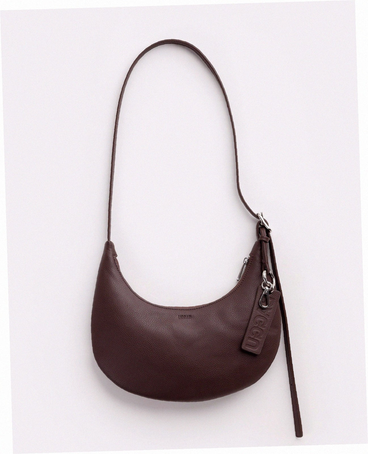 Small Recycled Leather Flat Crescent - Brown