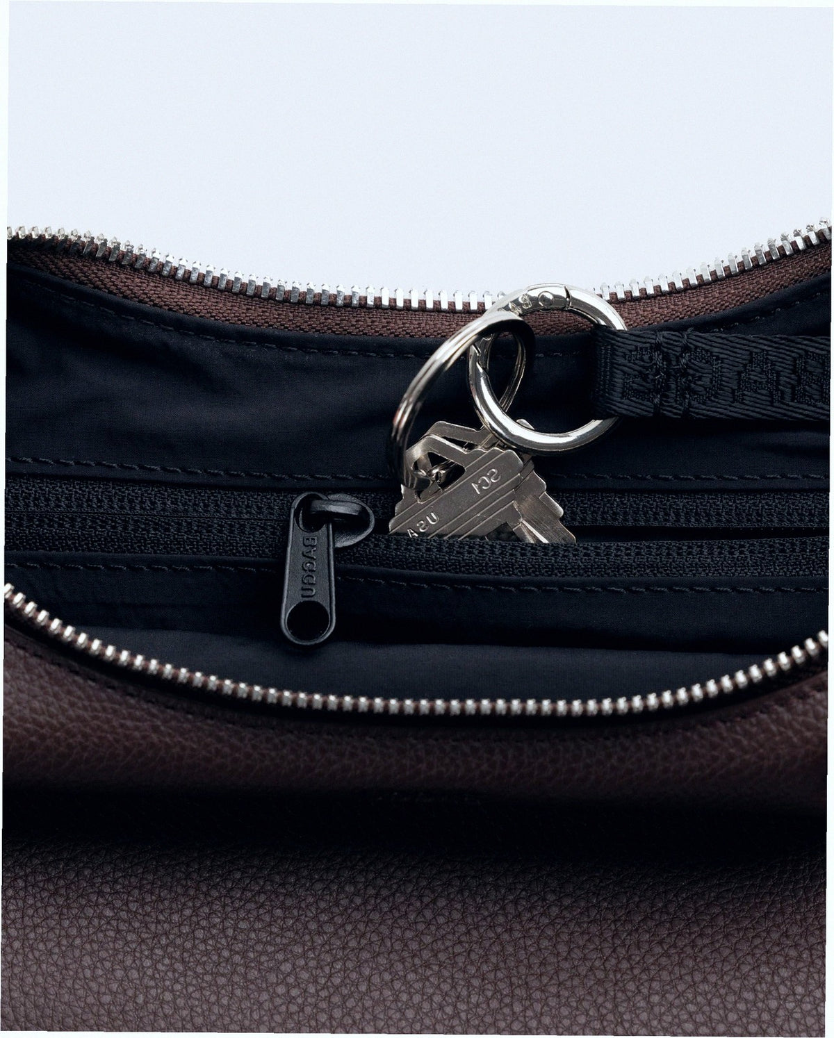 Small Recycled Leather Flat Crescent - Brown
