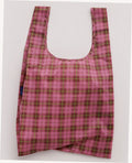 Reusable Nylon Baggu Tote Bag - Azalea Pink Tartan