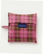 Reusable Nylon Baggu Tote Bag - Azalea Pink Tartan