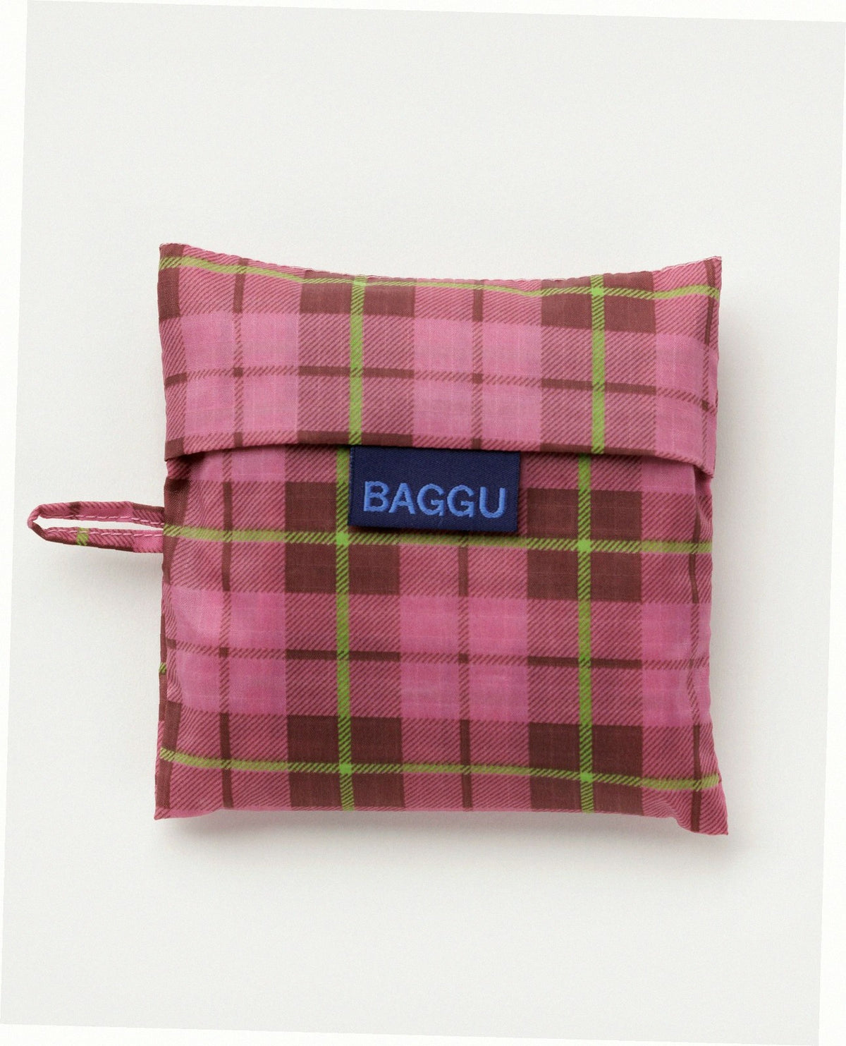 Reusable Nylon Baggu Tote Bag - Azalea Pink Tartan
