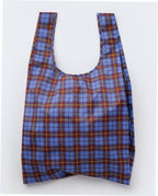 Reusable Nylon Baggu Tote Bag - Blue Tartan