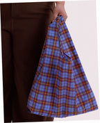 Reusable Nylon Baggu Tote Bag - Blue Tartan