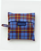 Reusable Nylon Baggu Tote Bag - Blue Tartan