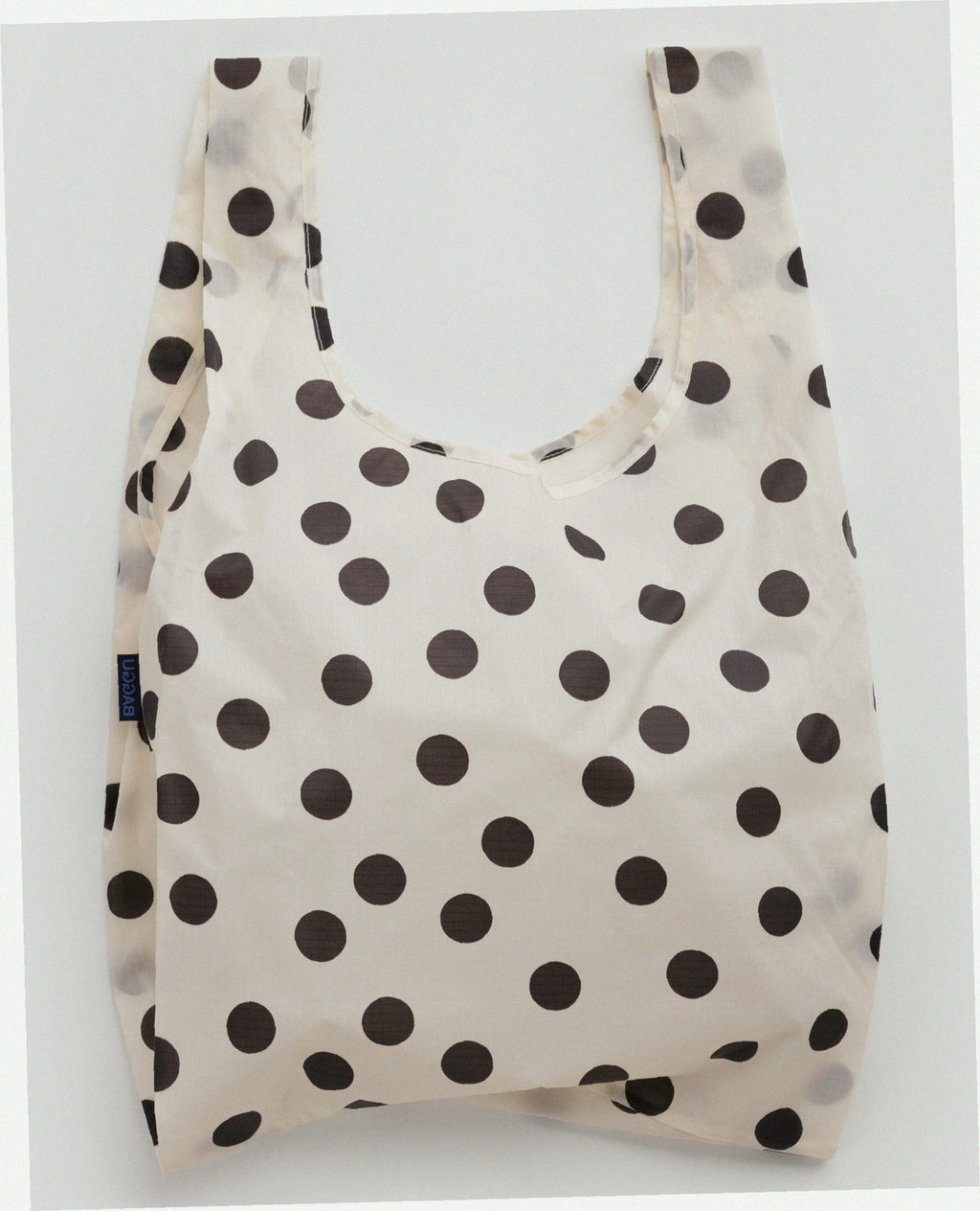 Reusable Nylon Baggu Tote Bag - Cream and Black Polka Dot