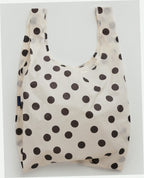 Reusable Nylon Baggu Tote Bag - Cream and Black Polka Dot
