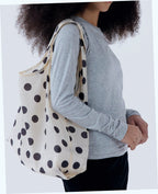Reusable Nylon Baggu Tote Bag - Cream and Black Polka Dot